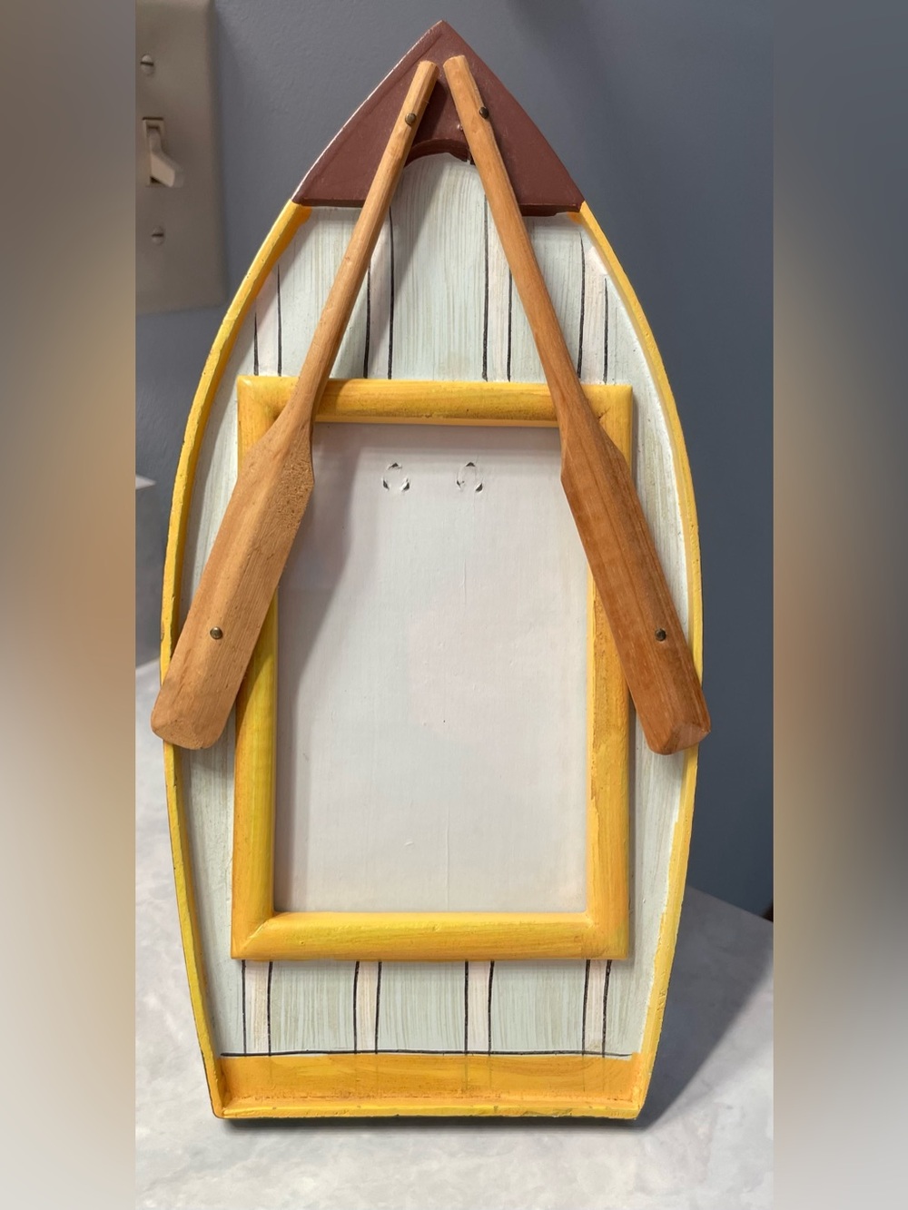 Wooden Boat Frame Wall Decor with Oars - Yellow & White